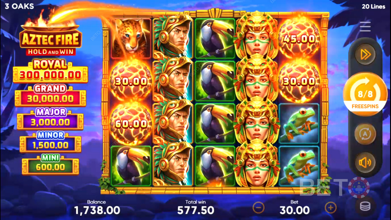 Score big with top-paying symbols in Aztec Fire: Hold and Win free spins