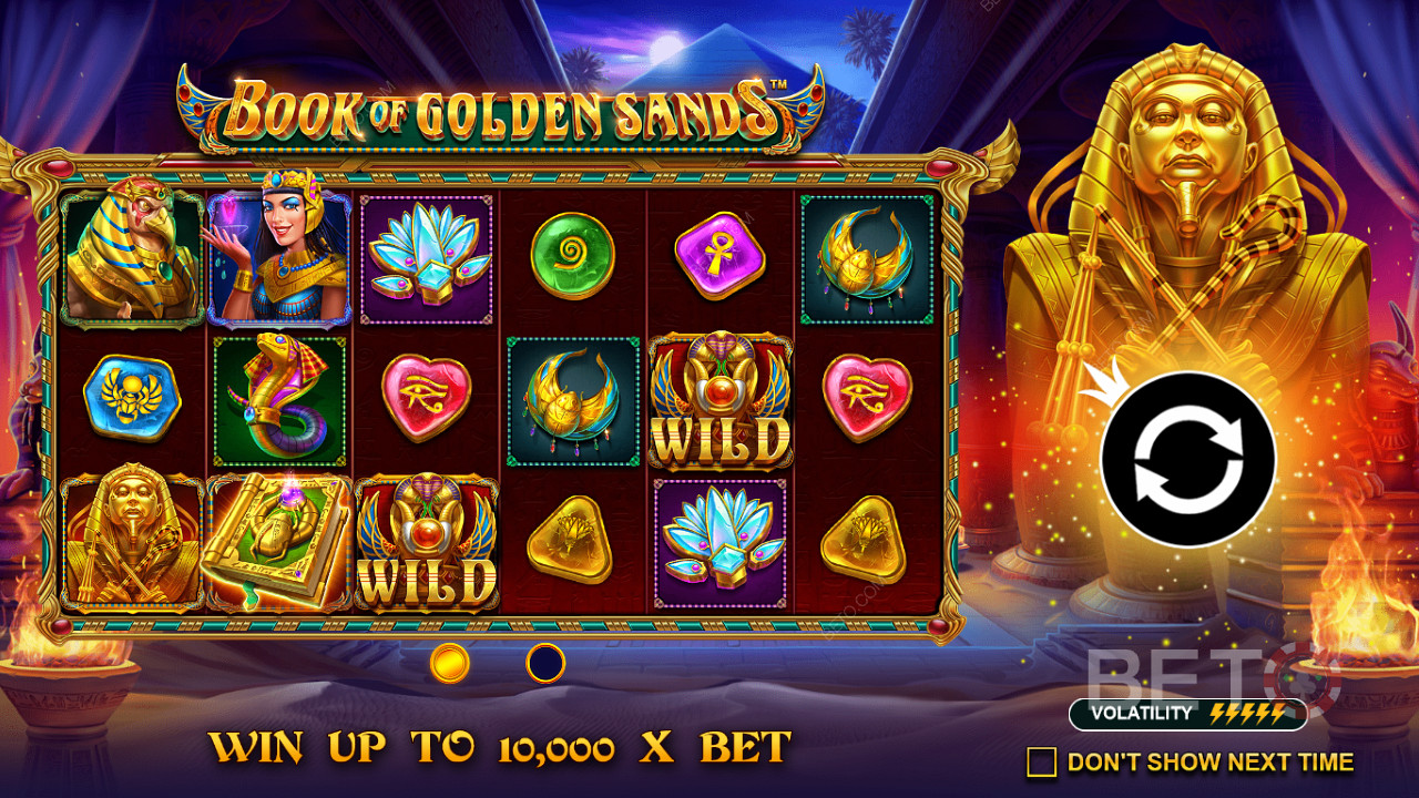 Scoop up to 10,000x your wager in the Book of Golden Sands pokie