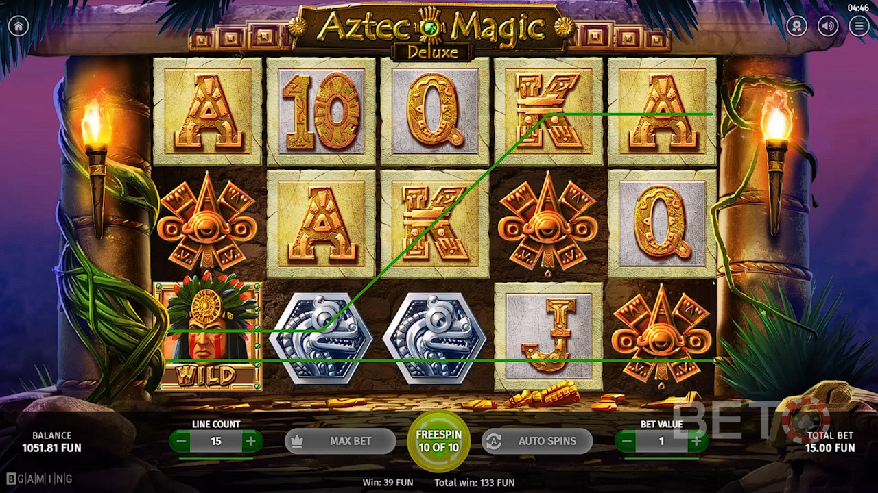 The Aztec warrior Wild boosts wins in the Aztec Magic Deluxe pokie game
