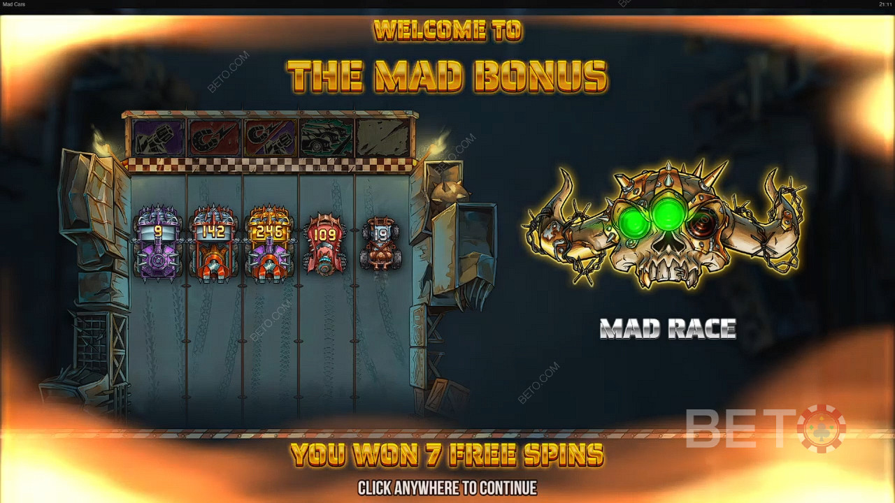 The Mad Dash feature ensures all cars cross the line for a massive payout