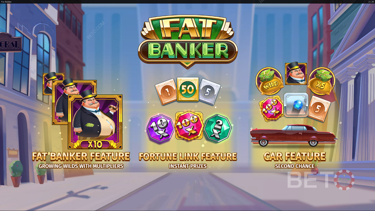 Enjoy heaps of choice features like the Fat Banker bonus and Fortune Link
