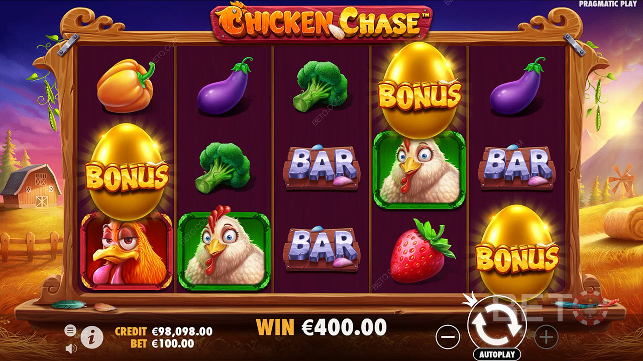 Score 210x Your Wager in the Chicken Chase Pokie Game!