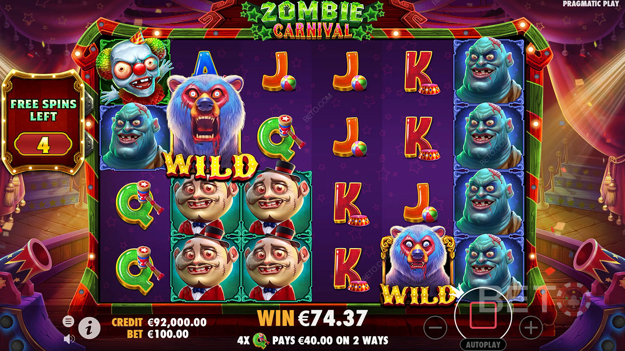 Relish Sticky Wilds in Free Spins in Zombie Carnival online pokie