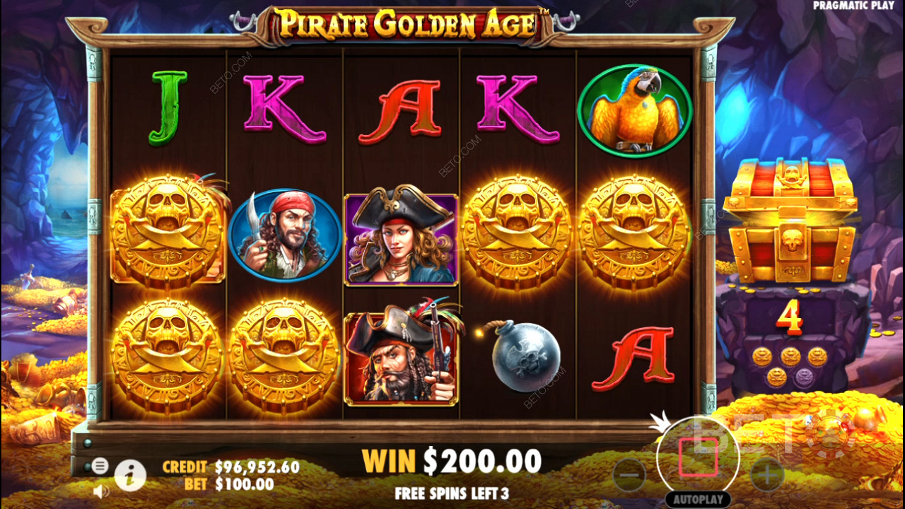 Bonus symbols pop up in Free Spins on Pirate Golden Age online pokie
