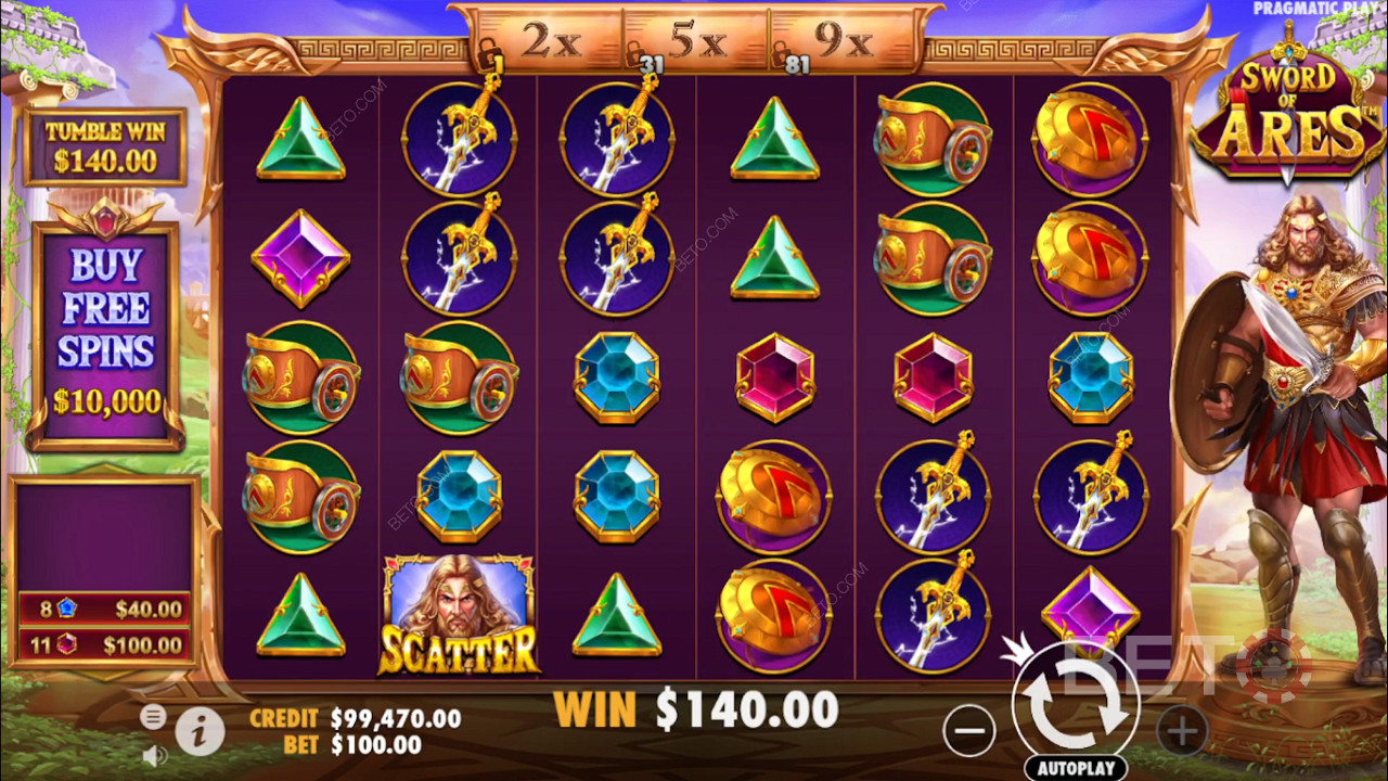 Score wins anywhere in the Sword of Ares online pokie