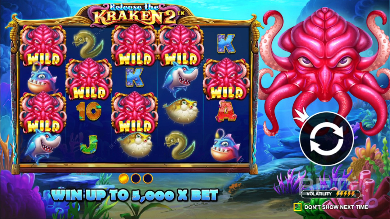 Score random bonuses in the Release the Kraken 2 pokie machine
