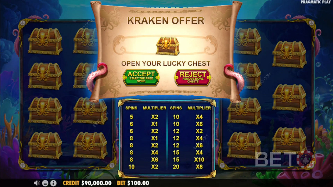 Take the deal or roll the dice in the bonus round of Release the Kraken 2 pokie