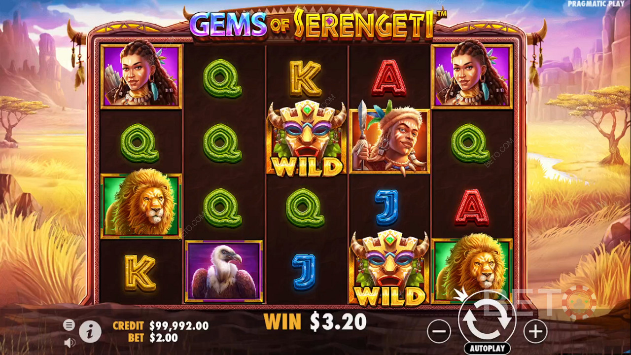 Experience stunning visuals in the Gems of Serengeti online pokie