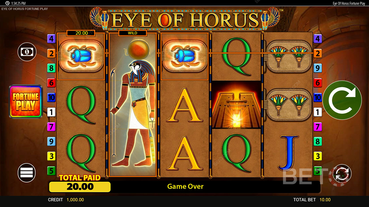Score 50,000x Your Wager in Eye of Horus Fortune Play Online Pokie!