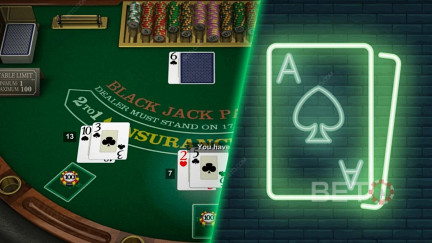 Blackjack card values and betting options are the same online or at the casino.